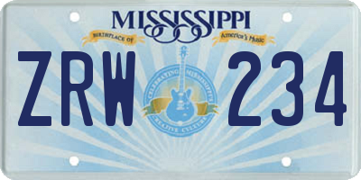MS license plate ZRW234