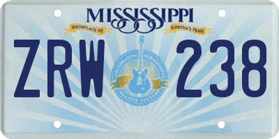 MS license plate ZRW238