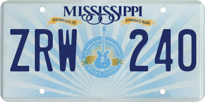 MS license plate ZRW240