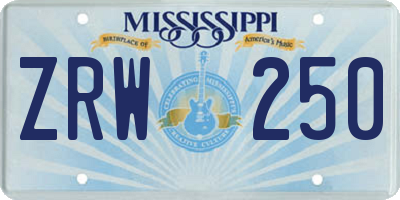 MS license plate ZRW250