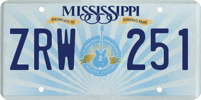 MS license plate ZRW251