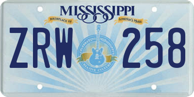 MS license plate ZRW258