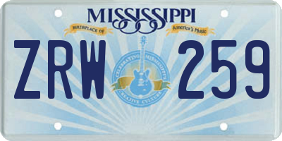 MS license plate ZRW259