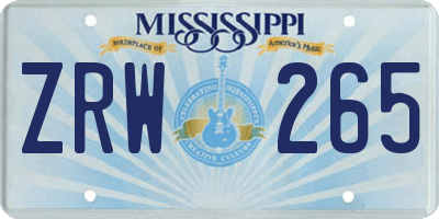 MS license plate ZRW265