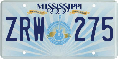 MS license plate ZRW275