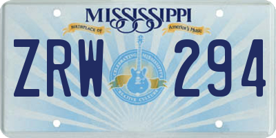 MS license plate ZRW294
