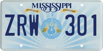 MS license plate ZRW301