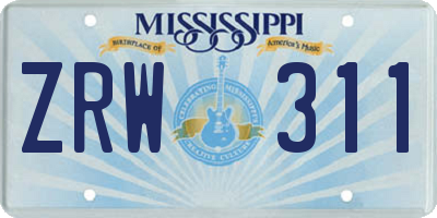 MS license plate ZRW311