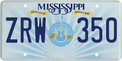 MS license plate ZRW350