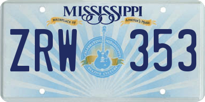 MS license plate ZRW353