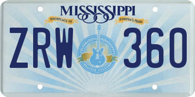 MS license plate ZRW360