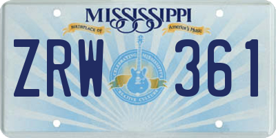 MS license plate ZRW361