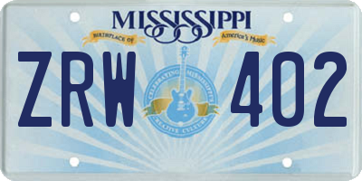 MS license plate ZRW402