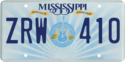 MS license plate ZRW410