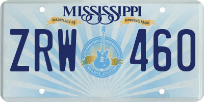 MS license plate ZRW460