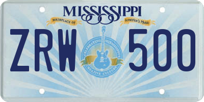 MS license plate ZRW500