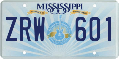 MS license plate ZRW601