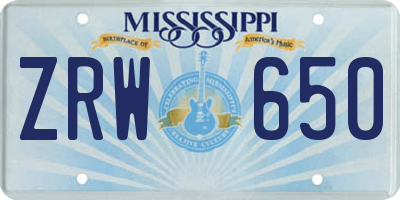 MS license plate ZRW650
