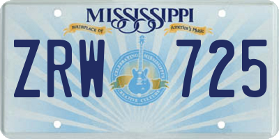 MS license plate ZRW725