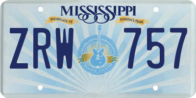 MS license plate ZRW757