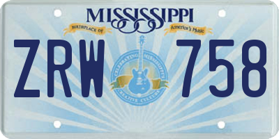 MS license plate ZRW758
