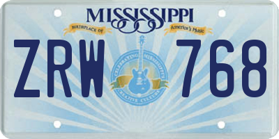 MS license plate ZRW768