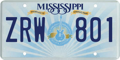 MS license plate ZRW801