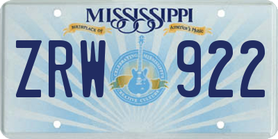MS license plate ZRW922