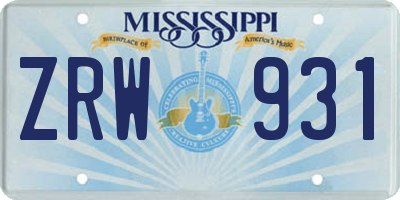 MS license plate ZRW931