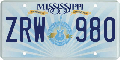 MS license plate ZRW980
