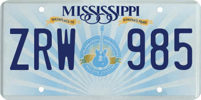 MS license plate ZRW985