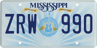 MS license plate ZRW990