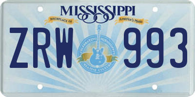 MS license plate ZRW993