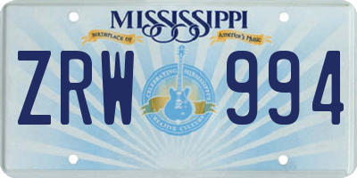 MS license plate ZRW994