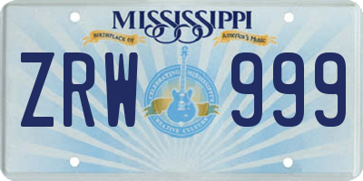 MS license plate ZRW999