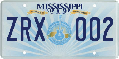 MS license plate ZRX002