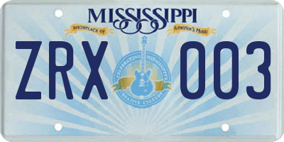 MS license plate ZRX003