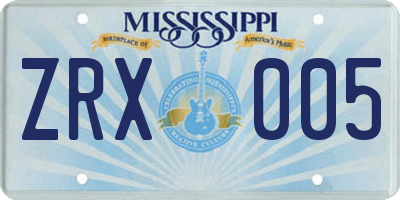 MS license plate ZRX005