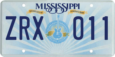 MS license plate ZRX011