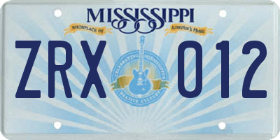 MS license plate ZRX012