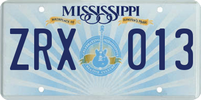 MS license plate ZRX013