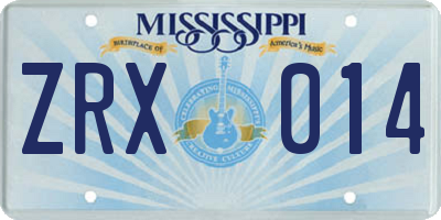 MS license plate ZRX014