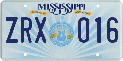 MS license plate ZRX016
