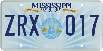 MS license plate ZRX017