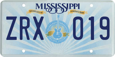 MS license plate ZRX019