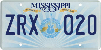 MS license plate ZRX020