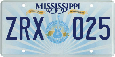 MS license plate ZRX025