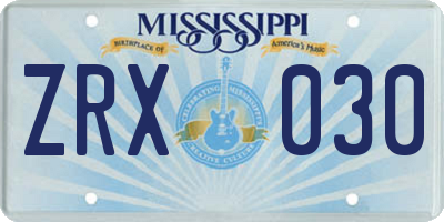 MS license plate ZRX030