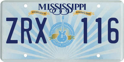 MS license plate ZRX116