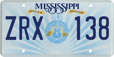 MS license plate ZRX138